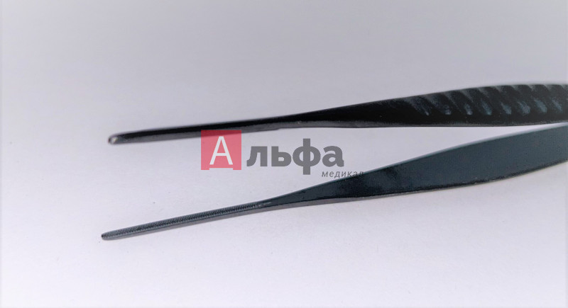 Пинцет атравматический по DeBarky размер 16 см 6 3/4" ширина 1.5MM. Покрытие AlTiN черного чвета.